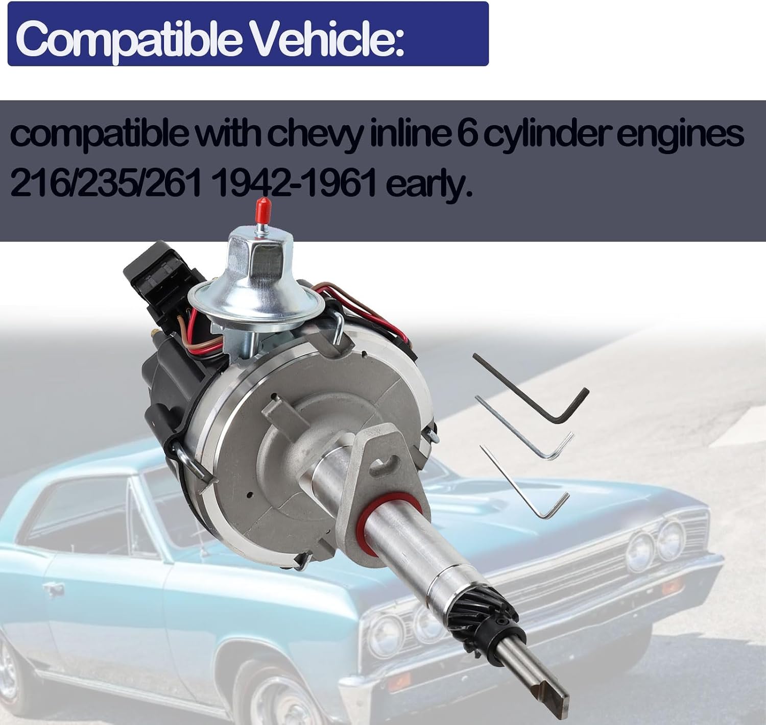 2896516BLK HEI Distributor compatible with Chevy 261/235/216 6 Cylinder Engines 1942-1961 early 2896516-BLK