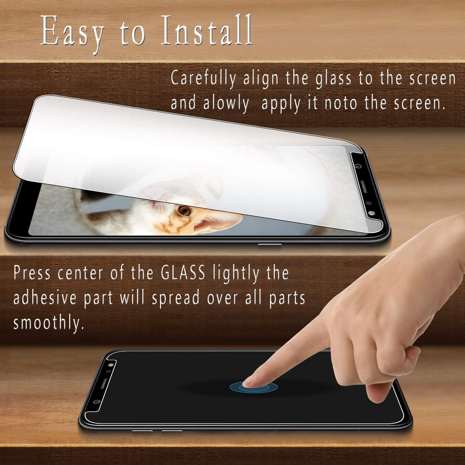 2-Pack HPTech Tempered Glass For Samsung Galaxy A6 2018 Screen Protector, Easy to Install, Bubble Free, 9H Hardness