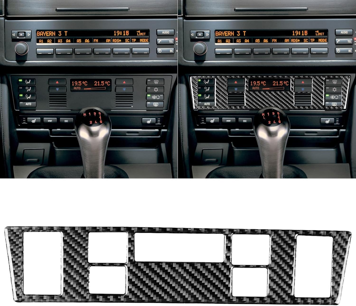 Car Inner Door Handle Trim Frame Sticker Compatible with BMW E39 5 Series M5 1998 1999 2000 2001 2002 2003 Real Carbon Fiber Interior Trim Accessories Black