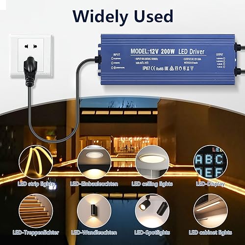 Miniatura 7 de SUCIKORIO 12V 400W Fuente de Alimentación LED Impermeable IP67, Ultra Delgada 100-120V AC a 12V DC 33.3A Conductor LED de Bajo Voltaje Silencioso