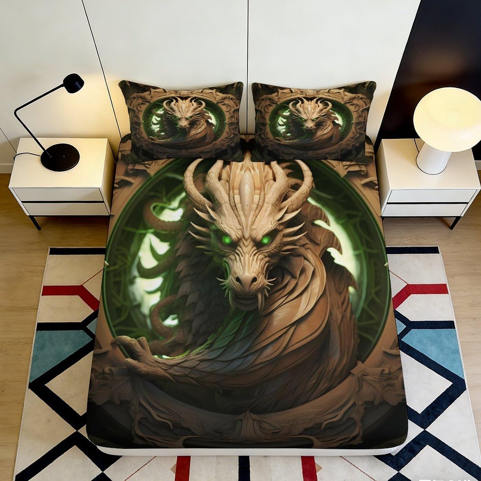 Uynsixtme Style-2 3D Printed Mystic Dragon Fitted Sheet Microfiber Non-Slip Deep Pocket Bedroom Bedding Mystic Dragon Mattress Fitted Cover For Home Use 200X200x25cm