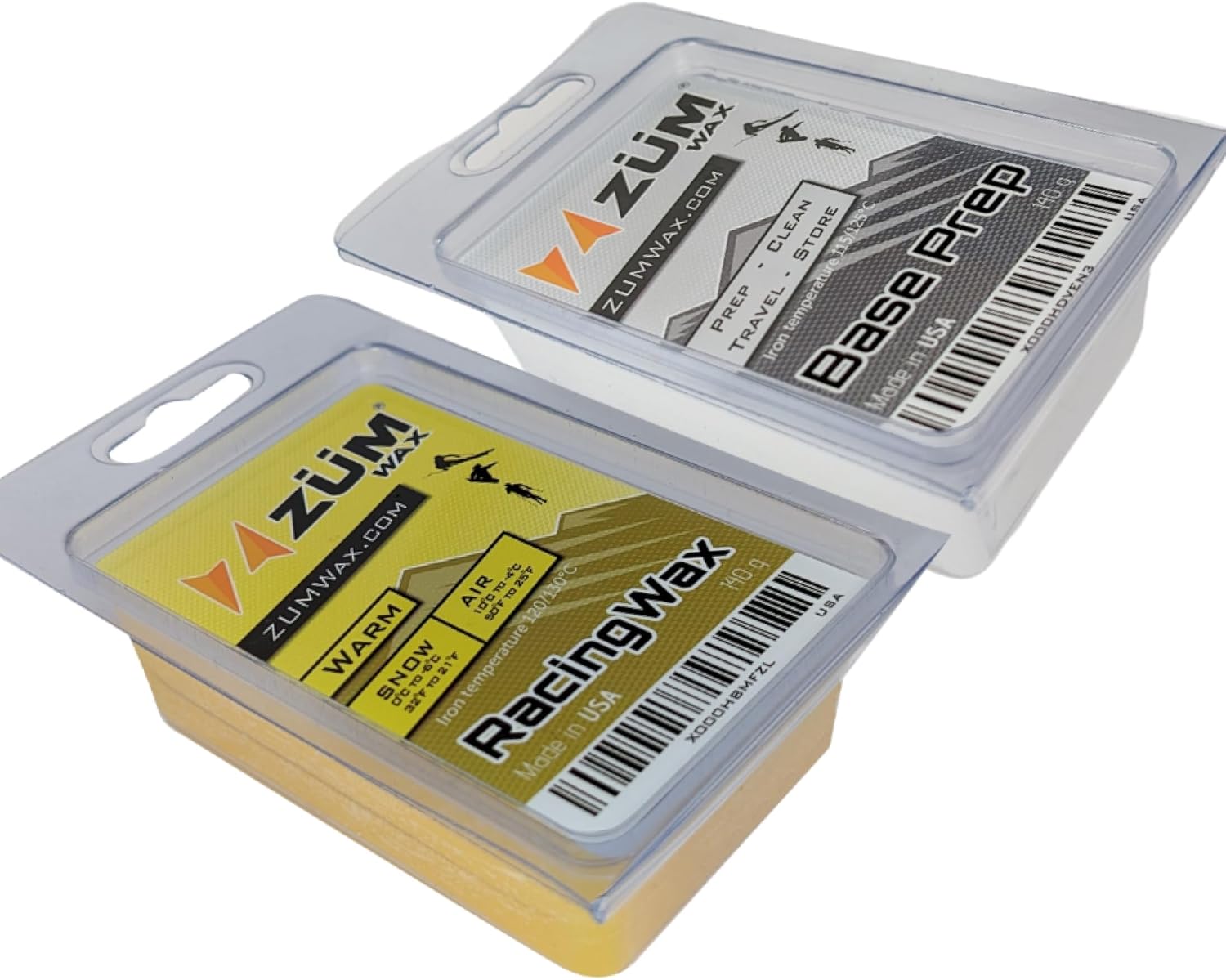ZUMWax Warm Temp & Base Prep Iron-On Wax Set - 140g, PFAS-Free, USA-Made, Eco-Friendly for Ski/Snowboard/Nordic