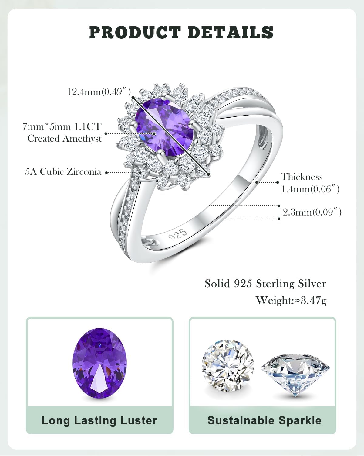 Oval/Heart/Droplet Shape Created Gemstone Rings 14K Gold Plated/ 925 Sterling Silver Birthstone Statement Ring Birthday Engagement Jewelry for Women