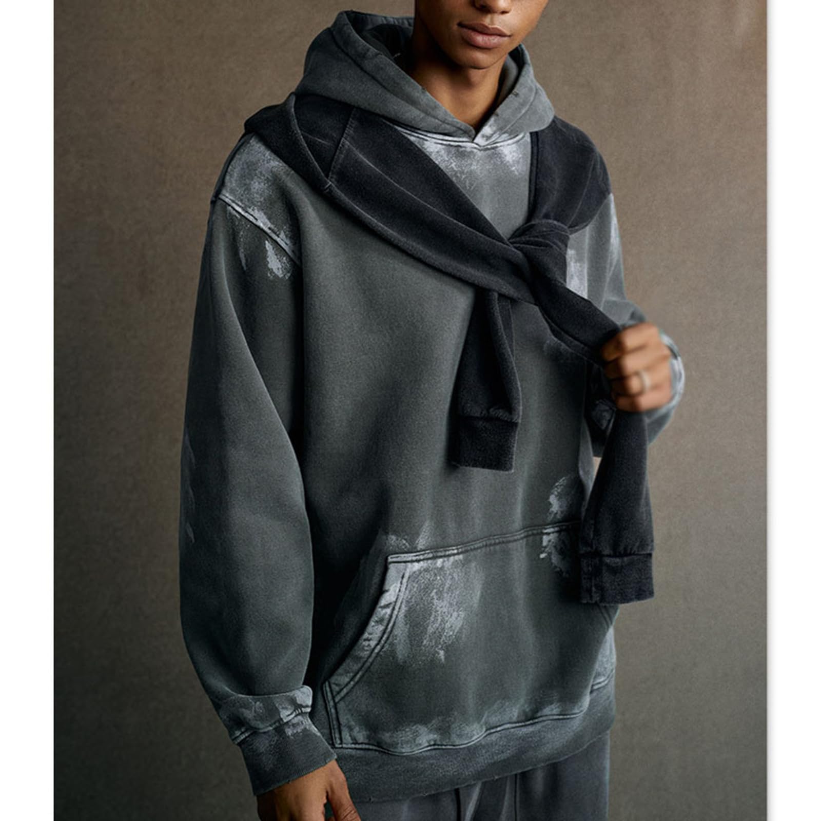 Onewus Męski sweter z kapturem | Vintage Wash bluza do noszenia na co dzień i na zimę