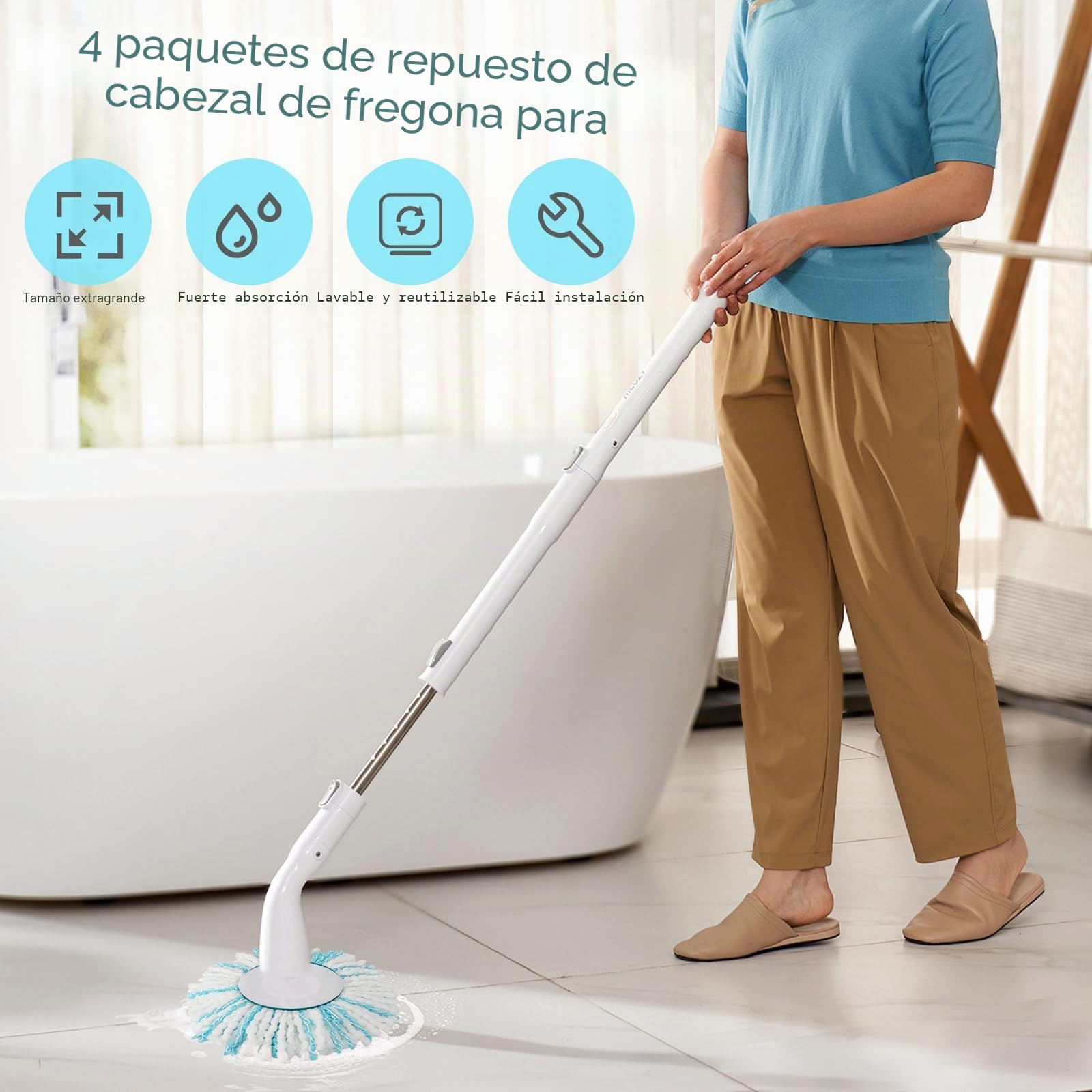 Sprifityy 4 Piezas para Leifheit Clean Twist Disc Mop Ergo Kit, Cabezal de Repuesto de fregona Reutilizable, fácil de reemplazar, Altamente Absorbente, para Todo Tipo de Suelos