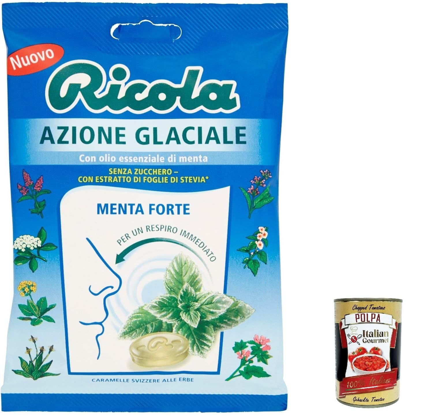 Italian Gourmet Azione Glaciale Caramelle Menta Bonbons zuckerfrei 24 x 70g | Senza zucchero, freschezza intensa in pratiche confezioni; erfrischend für, Gesamtnettogewicht 1,68 kg + Kostenlos Polpa 400g
