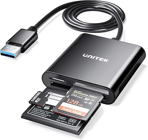Unitek - Lector de tarjetas de aluminio 3 ranuras lectura simultánea 12 m Negro USB-A S