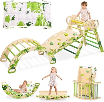 WINGYZ Pikler Triangle Set, Montessori Foldable 8-in-1 Jungle Gym with Reversible Animal Slide, Patent-Protected Climbing Set, Safe 2.35" Gap ASTM F963 Standards for Toddlers 18 Months-5 Years Green