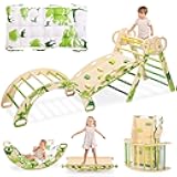 wingyz 8-in-1 Pikler Triangle Set with Cushion-Foldable Baby Climbing Toys with Arch, Ramp & Ladder | Montessori Toddler Climber Indoor Jungle Gym for 1-3 Year Olds (Green)