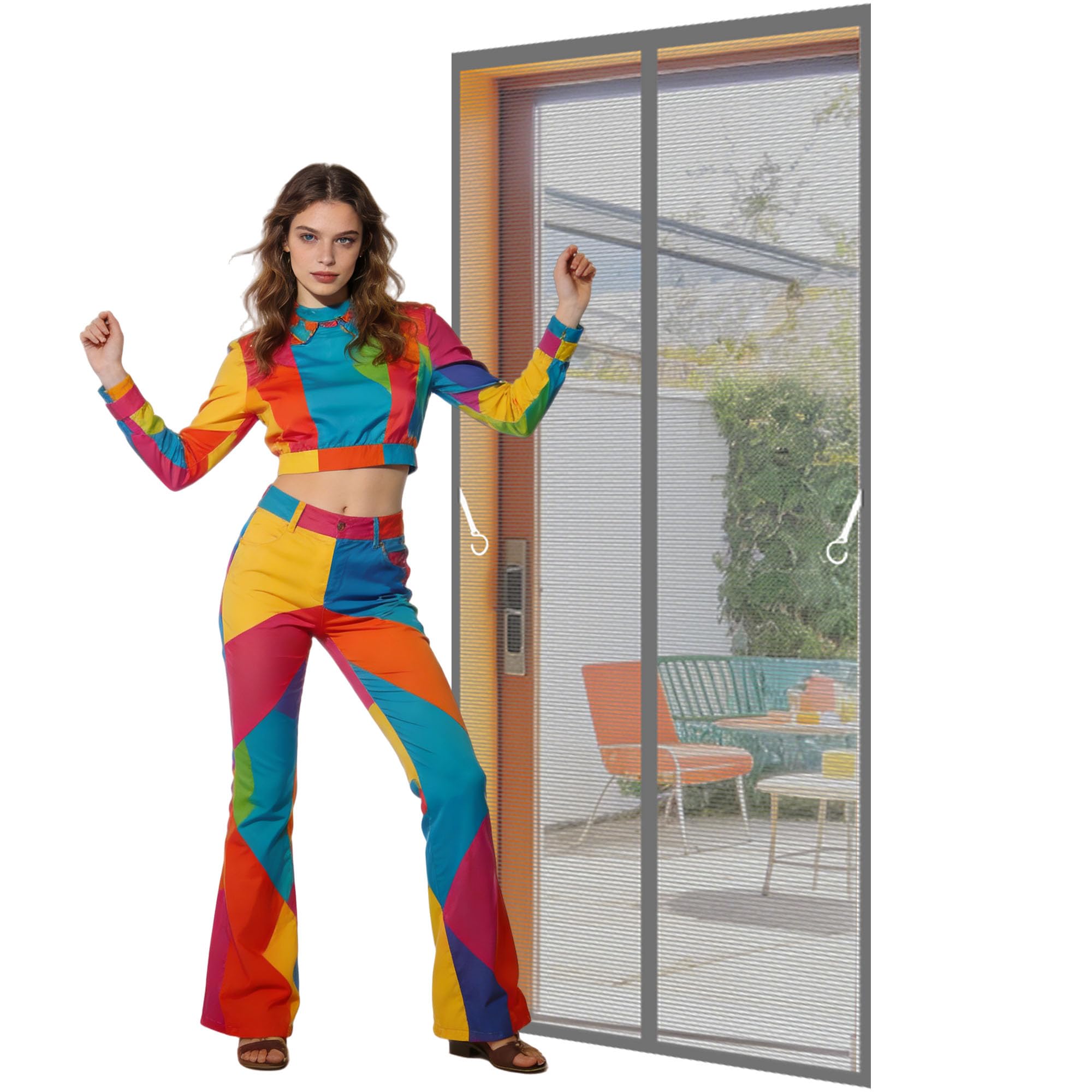 Door Screen 105 x 244 cm with Full Length Magnets No Gap Auto Closes Insect Mesh Keep Fresh Air in Bugs Out Suitable for Patio Room Balcony Bedroom, Grey