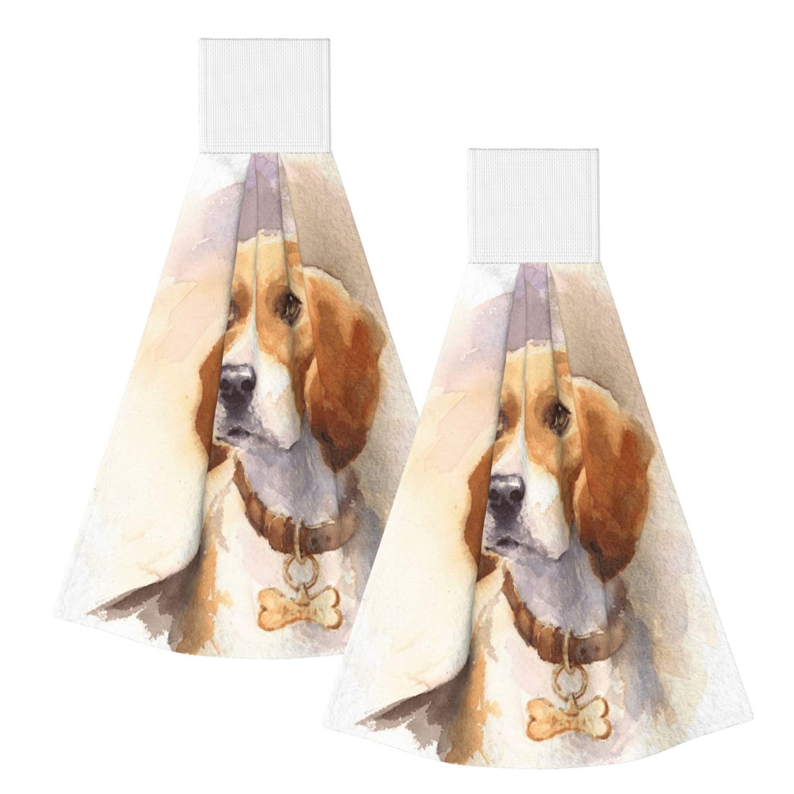 DOPKLNA Watercolor Beagle Head, 2 Pcs Hanging Coral Fiber Hand Towels for Bathroom, Absorbent Kitchen Towels
