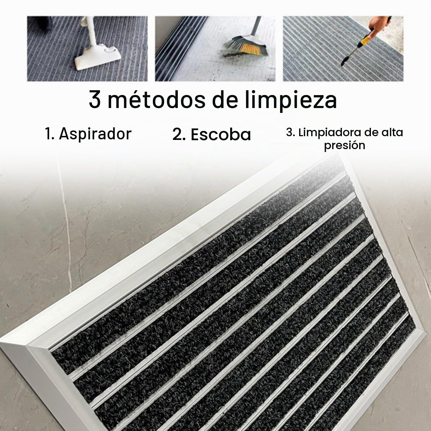 Felpudo De Aluminio 60 x 40 Cm,Puerta Principal Felpudo con Goma,Alfombrilla Entrada,Exteriores y Colector De Suciedad Interior,Rascador De Zapatos,Alfombrilla Entrada,Plateado y Gris