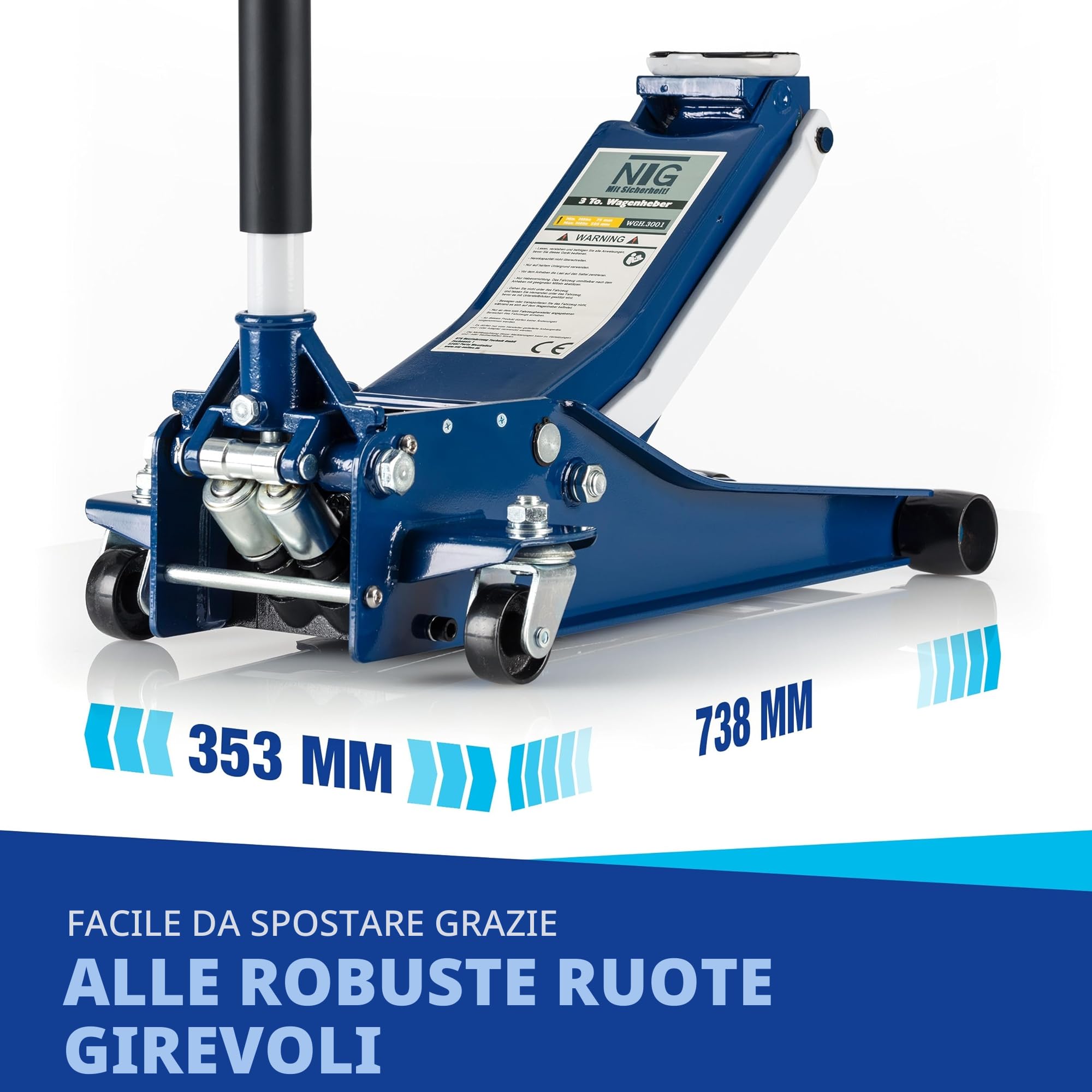 NTG Cric idraulico 3T (altezza di sollevamento 75-505 mm) Lowliner con doppio cilindro Cric professionale extra stabile per manovre 3000 kg in piano per SUV e auto ribassate Autovetture