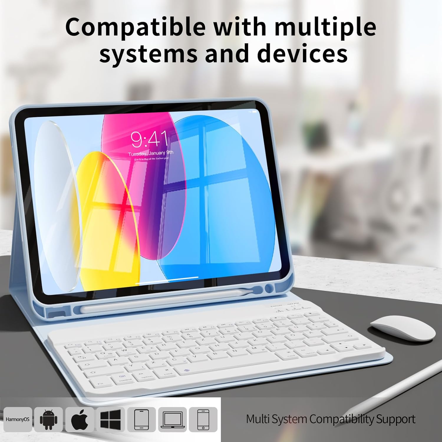 Case with Keyboard for iPad (A16) 11th Generation 11 Inch/10th Generation 10.9 Inch (2025/2022) with Pencil Holder, Detachable Magnetic Keyboard, Shockproof Cover, Auto Wake/Sleep, Blue