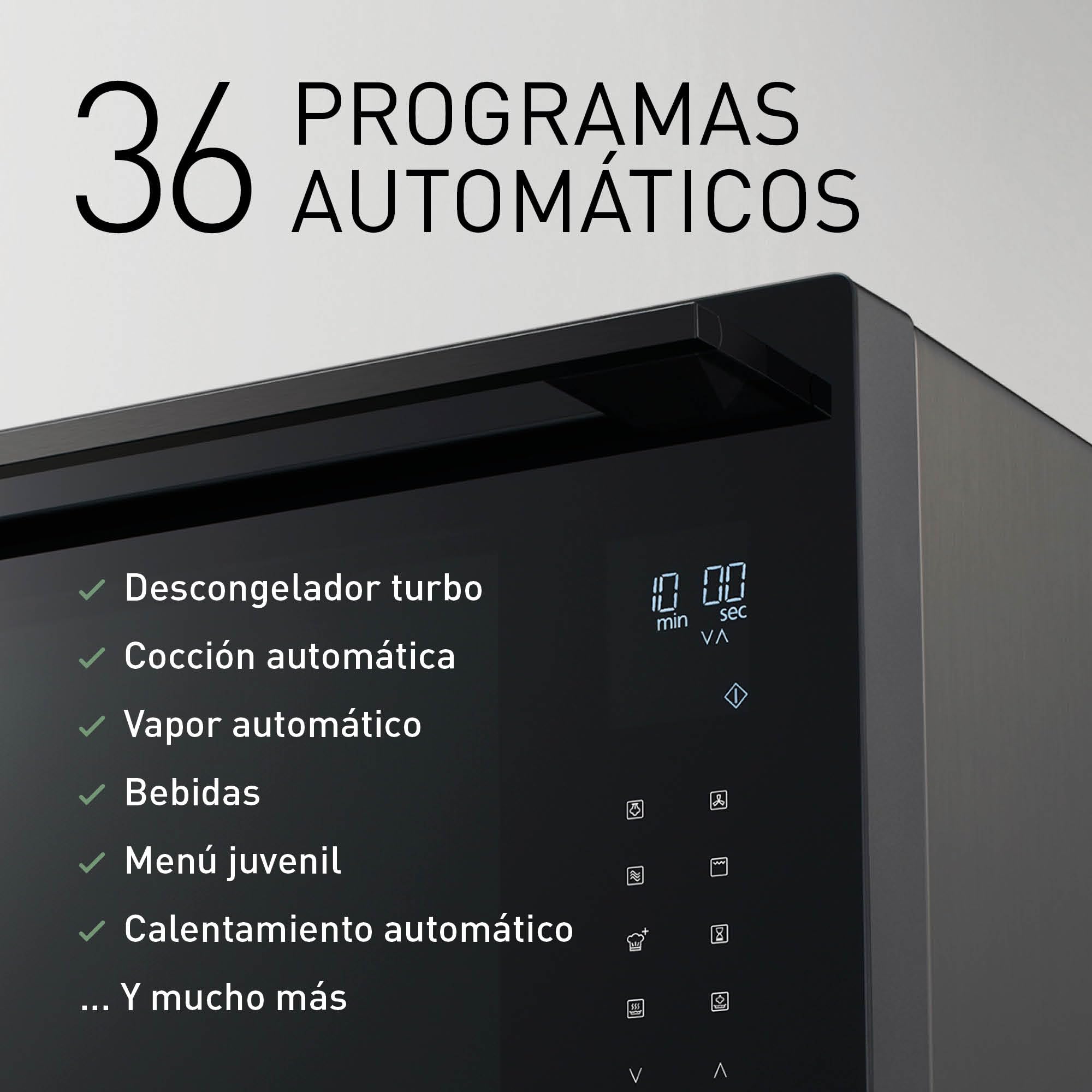 Panasonic NN-CS88LBEPG Horno combinado de vapor 4 en 1 con vapor, microondas, grill y convección, Tecnología Inverter, 31 L, 36 Programas Automáticos, Cocción en 2 Etapas, Menú Infantil, Negro