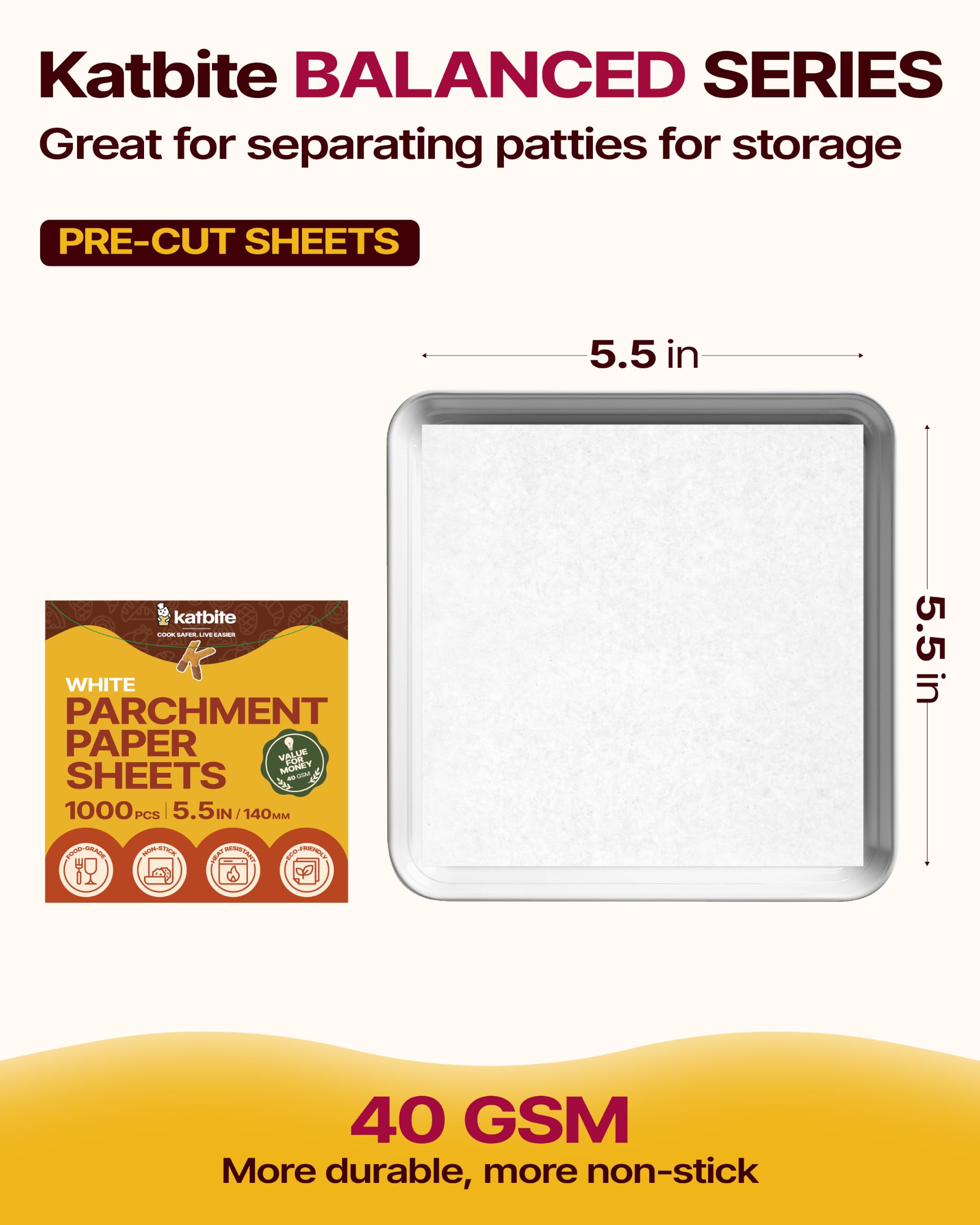 Katbite 1000 Pcs Burger Patty Paper Squares, 5.5x5.5 Inch, Non-Stick — Amazon image 2