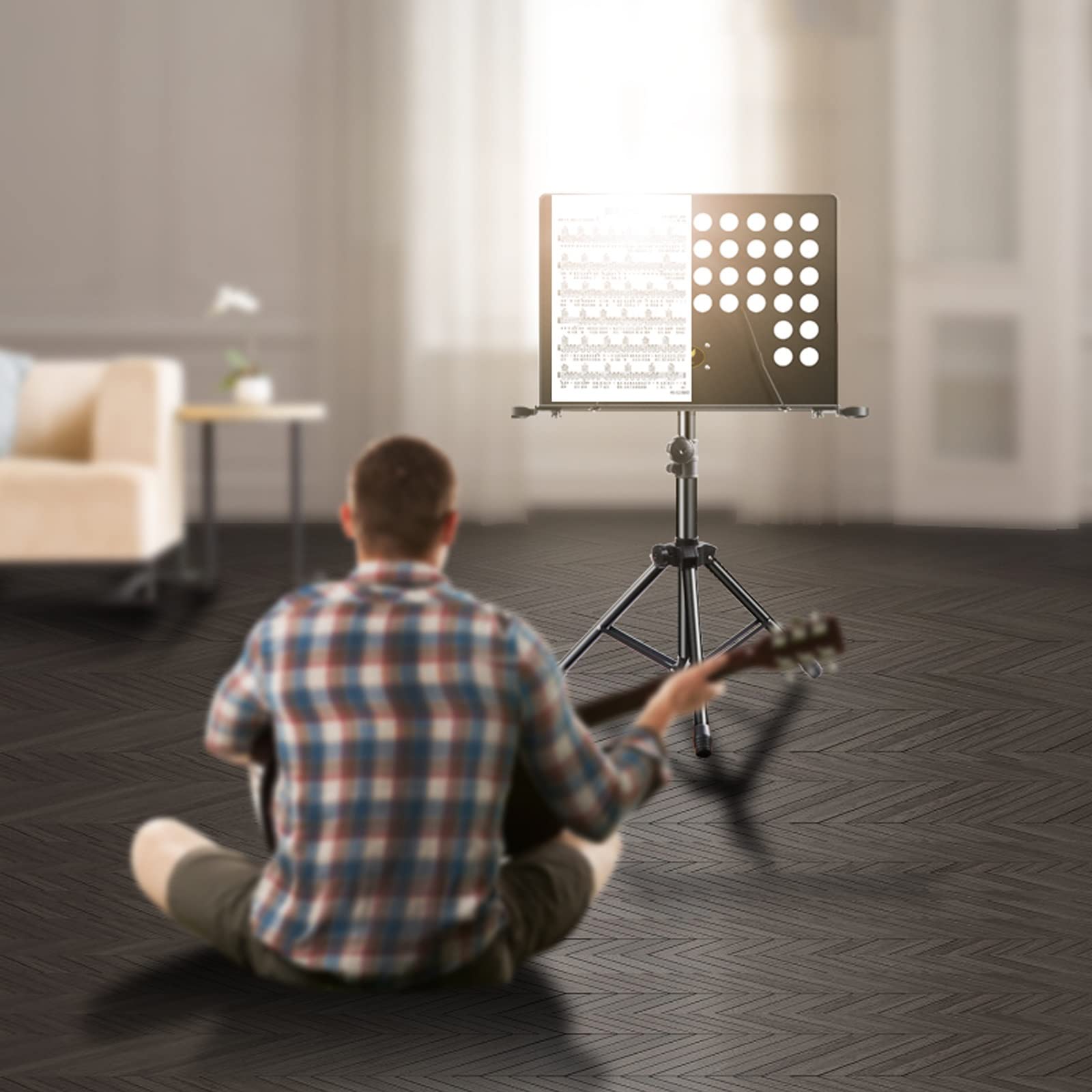 HJXGQJM Atril for Partitura Plegable Portátil Musica Metalico Soporte De Ajustables con Bolsa De Transporte, Atril for Música Orquestal,Negro Soporte for Trípode(Noir)