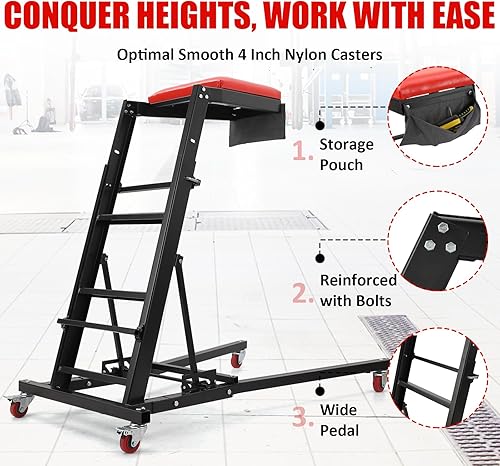 Miniatura 6 de Garage Shop Creepers - Enredadera resistente de alta capacidad (400 libras), altura ajustable, plegable, con ruedas giratorias, color negro, para