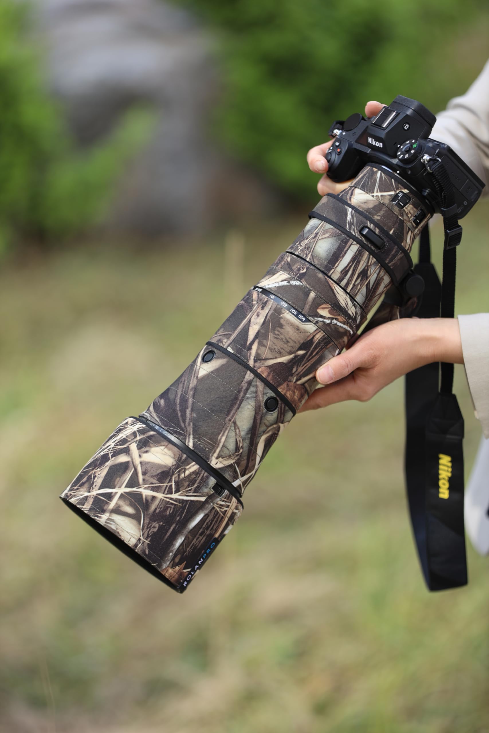 Rolanpro Funda protectora de camuflaje para lente Nikon Z 180-600 mm F/5.6-6.3 VR, #19 hierba impermeable, Camuflaje