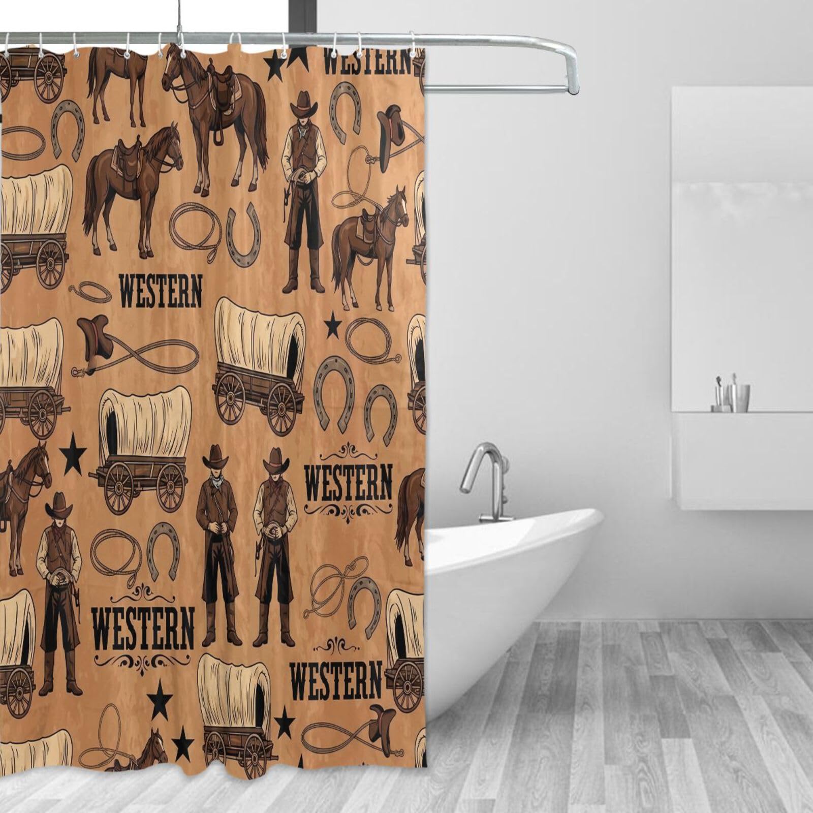 Rideau de douche Western imperméable et lavable en tissu résistant 157x183cm