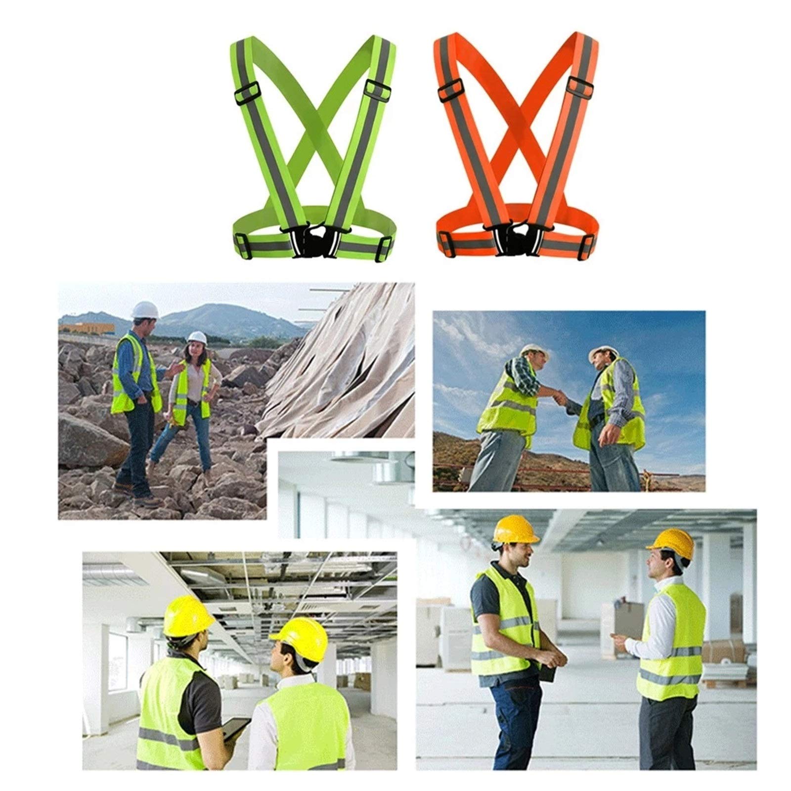 Chaleco Reflectante Cinta de Bandas Alta Visibilidad cinturón Seguridad elástica Ajustable multipropósito para Uso en Exteriores(Verde)