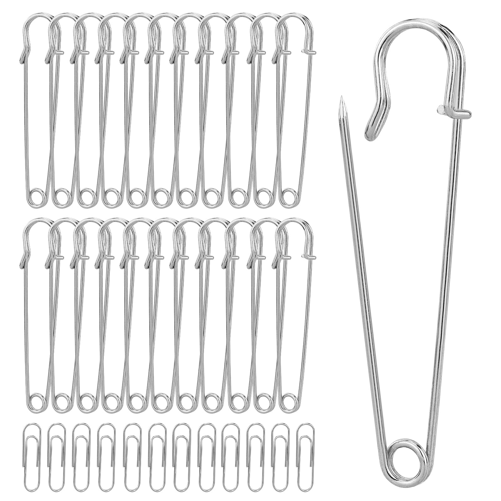 20 Pezzi Spilla da Balia , 10cm Spille da Balia Grandi, Spille di Sicurezza per Vestiti, Coperte in Pelle, Gonne, kilts, Extra Large Spilla di Sicurezza Resistente (Argento)