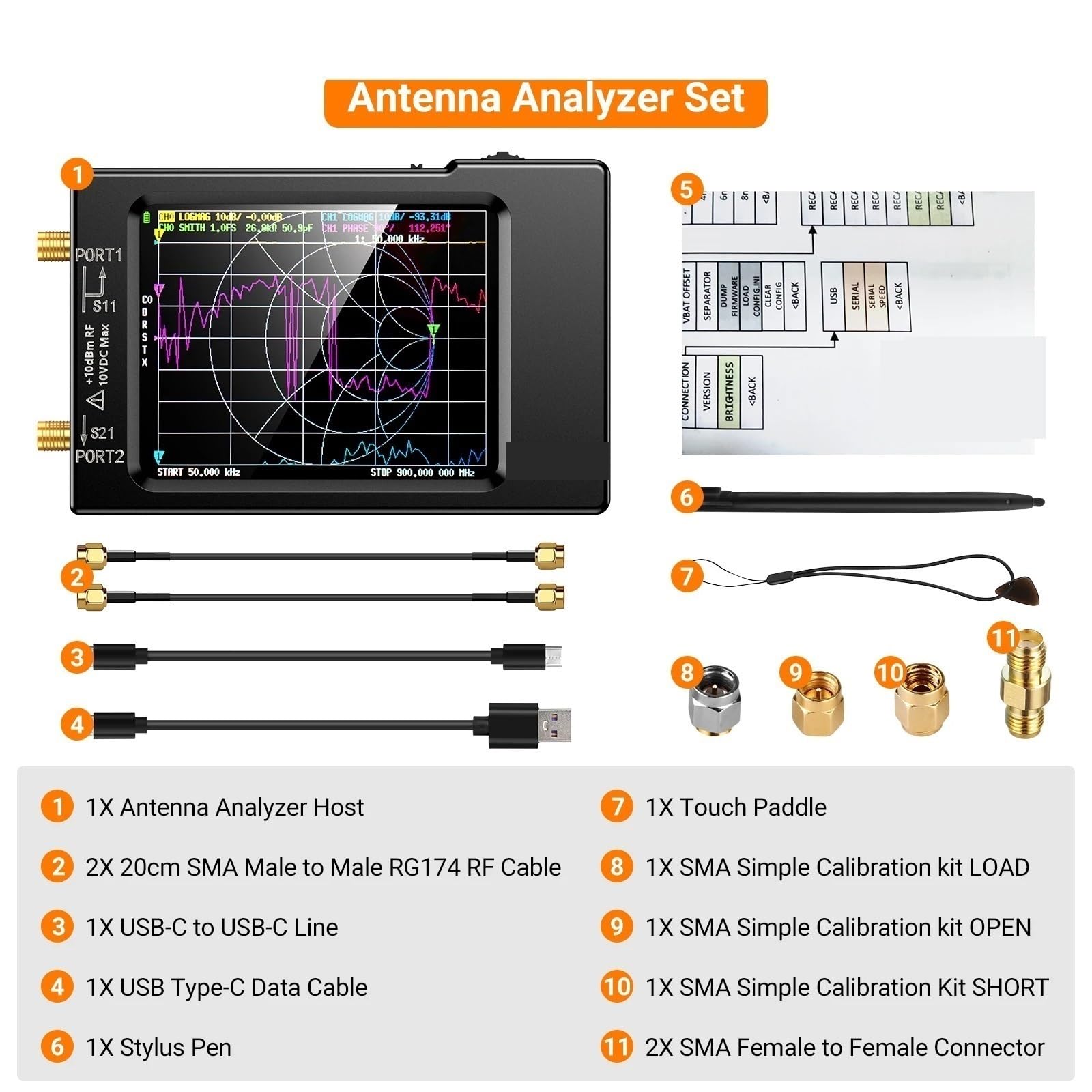 Netzwerkanalysator, VNA-H Vektor-Netzwerk-Antennenanalysator 10 KHz-1,5 GHz MF HF VHF UHF mit Shell SD-Kartensteckplatz unterstützt 32G Digitaler VNA-H-Tester