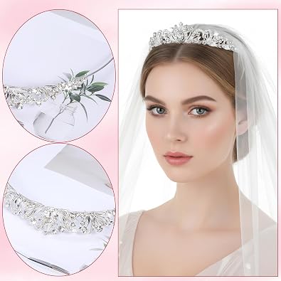 Silver Glitter Rhinestone Princess Crown, Tiara Headband for Women, Crystal Wedding Crown Headpieces, Shining Tiara Headband for Bride Pageant Prom Birthday Party