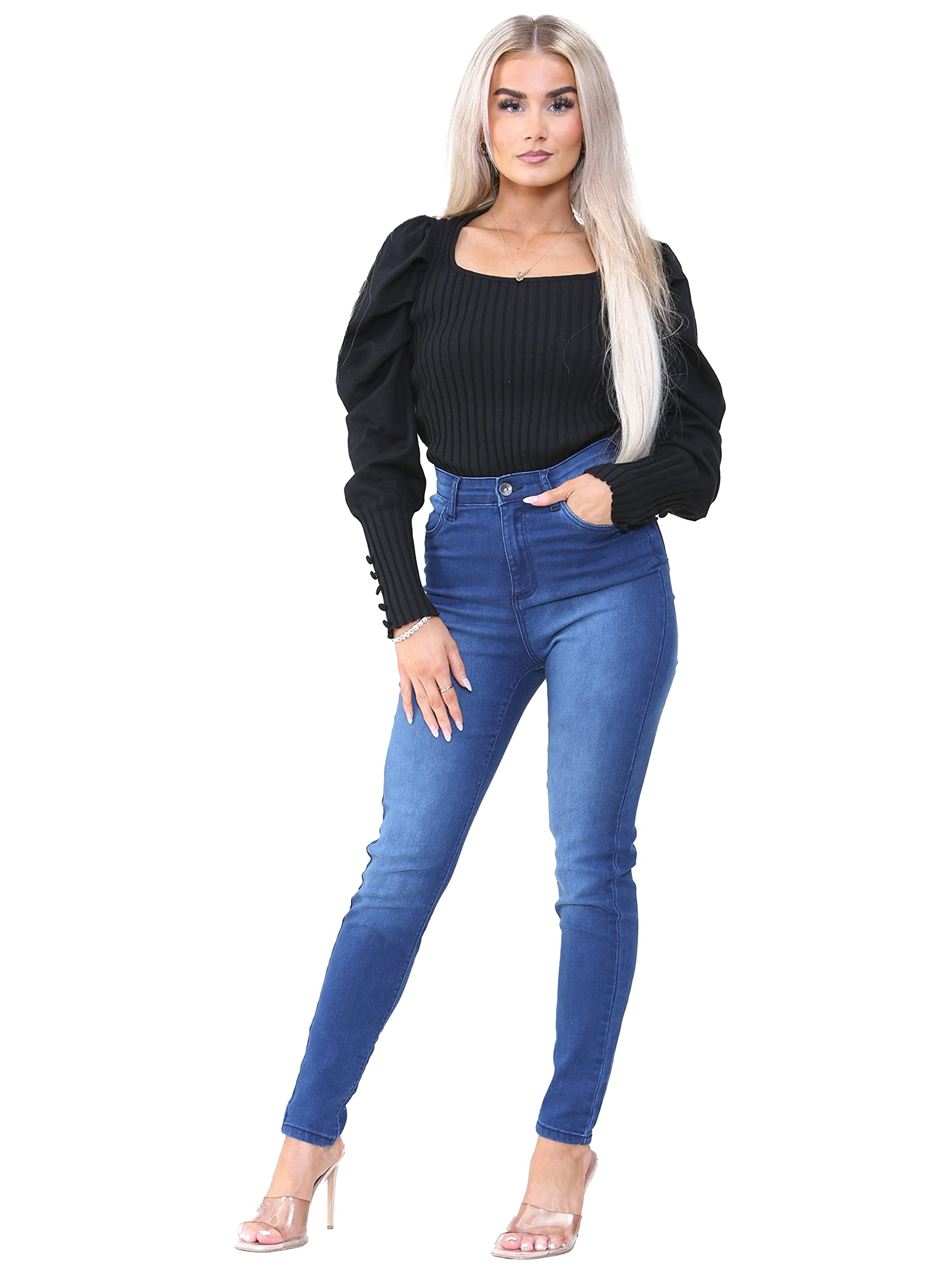 Ze Enzo (18, Mid Stonewash) Enzo Womens Slim Fit Flex Denim Jeans