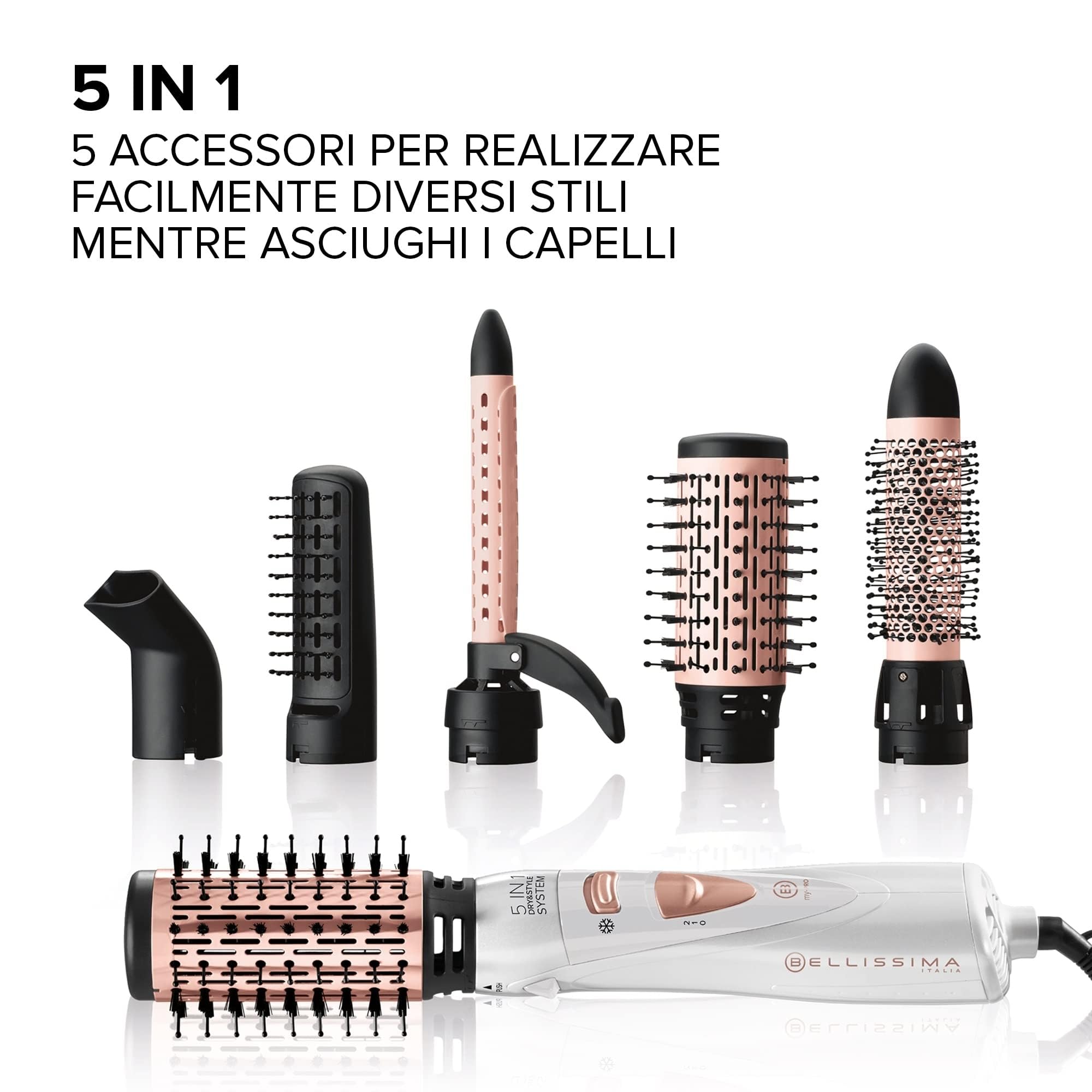 BELLISSIMA Imetec GH18 1100 Spazzola Ad Aria Calda 5 in 1 Accessori Styling Ceramica