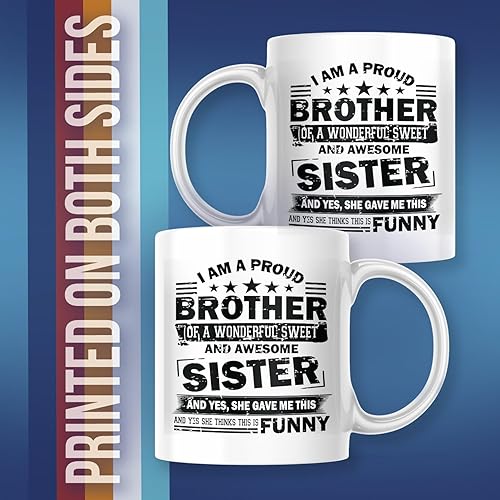 Miniatura 3 de Taza de café con texto en inglés "I Am A Proud Brother Of A Wonderful Sweet Sister" M775, color blanco
