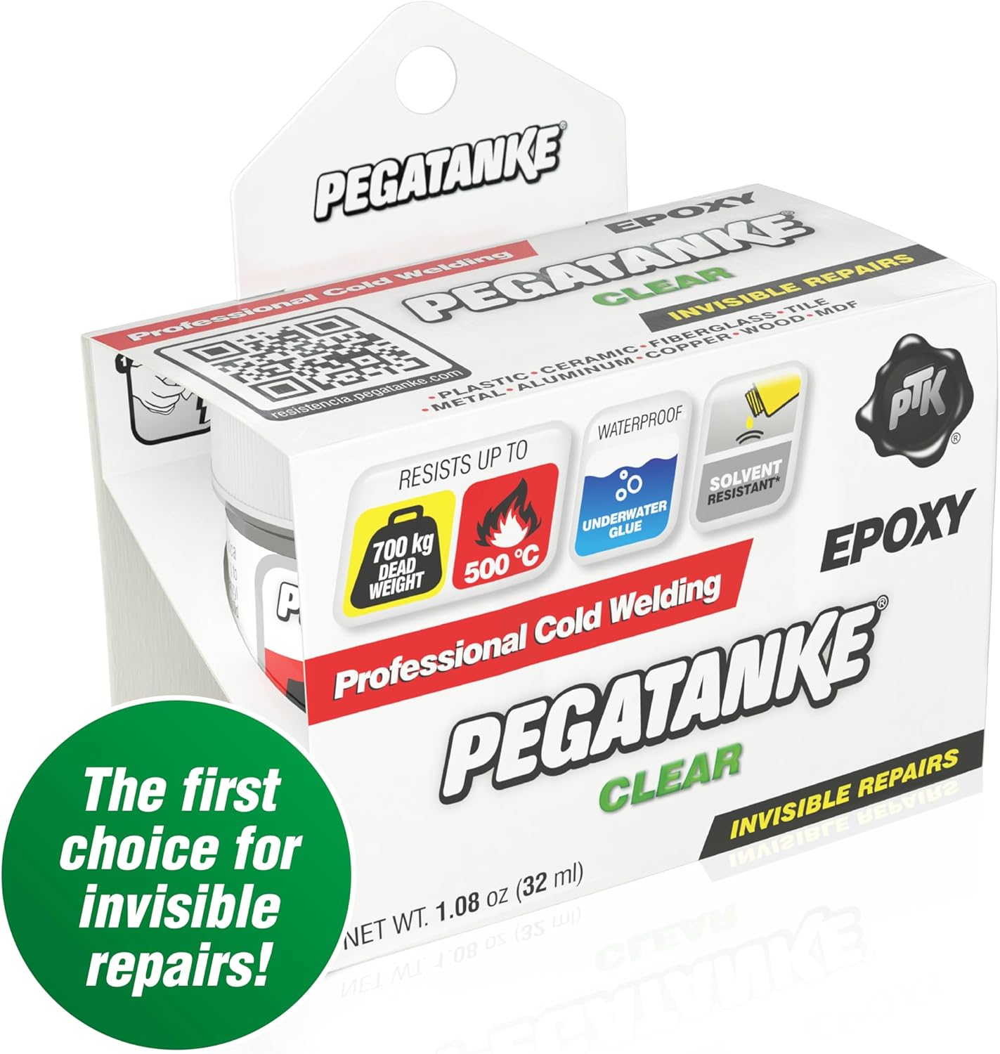 PEGATANKE - Transparent 2 Part Epoxy Resin | Professional Cold Weld Adhesive | High Strength Metal Glue for Fuel Tanks | General Repair & Plastic | High Temperature Epoxy for Welding Bonds (1.08 oz)