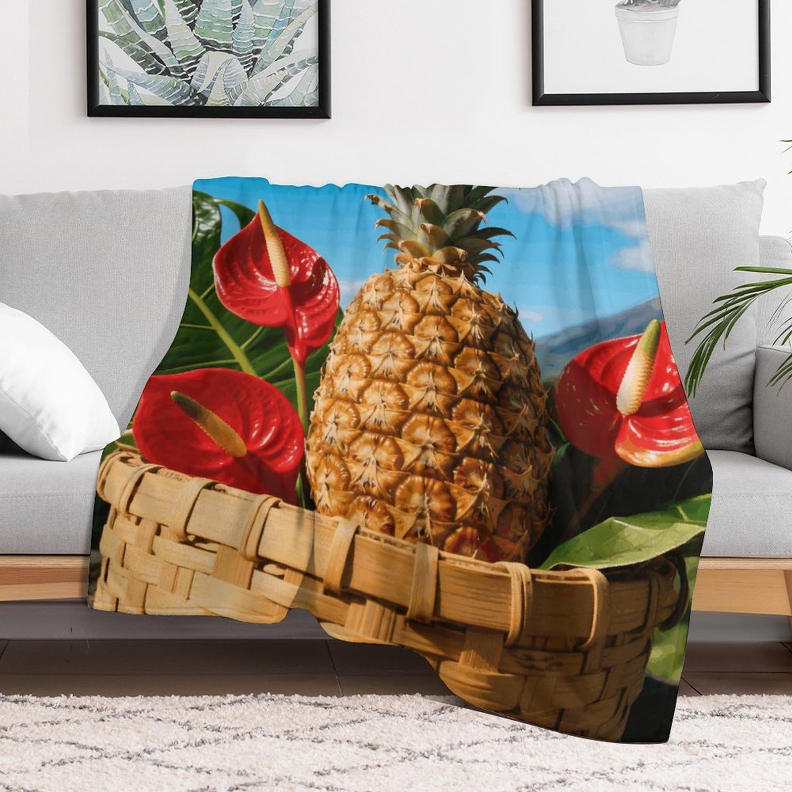 Custom Tropical Pineapple Blanket Lightweight Flannel Fleece Throw for Couch Sofa Bed Luxury Soft Cozy Plush Lap Bedtime Blanket for All Seasons Bedroom Home Decor Gifts 60x80