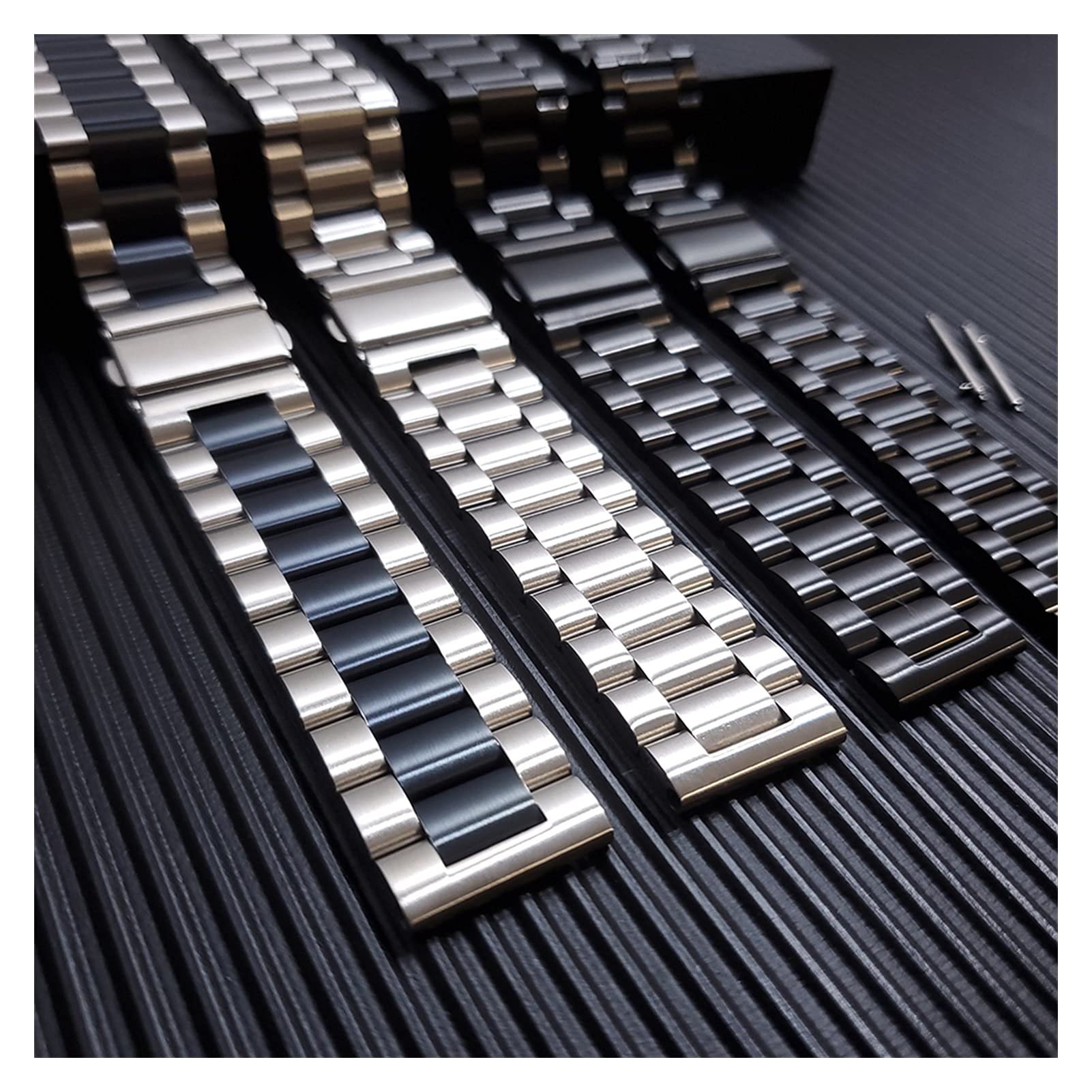 Sangle de Montre adaptée à Smart Watch Classic en métal de Sangle en Acier Inoxydable, Le Remplacement de la Sangle de Bracelet Convient à 22 mm, 20 mm / 20 mm/Argent Noir