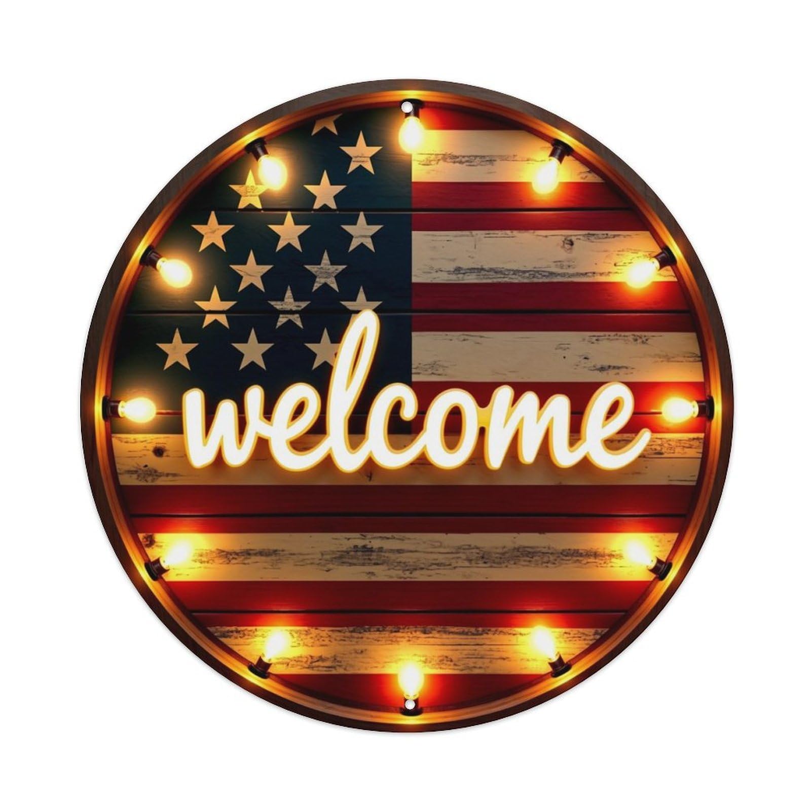 American Flag Wood Texture Neon Light Metal Tin Sign Plaque