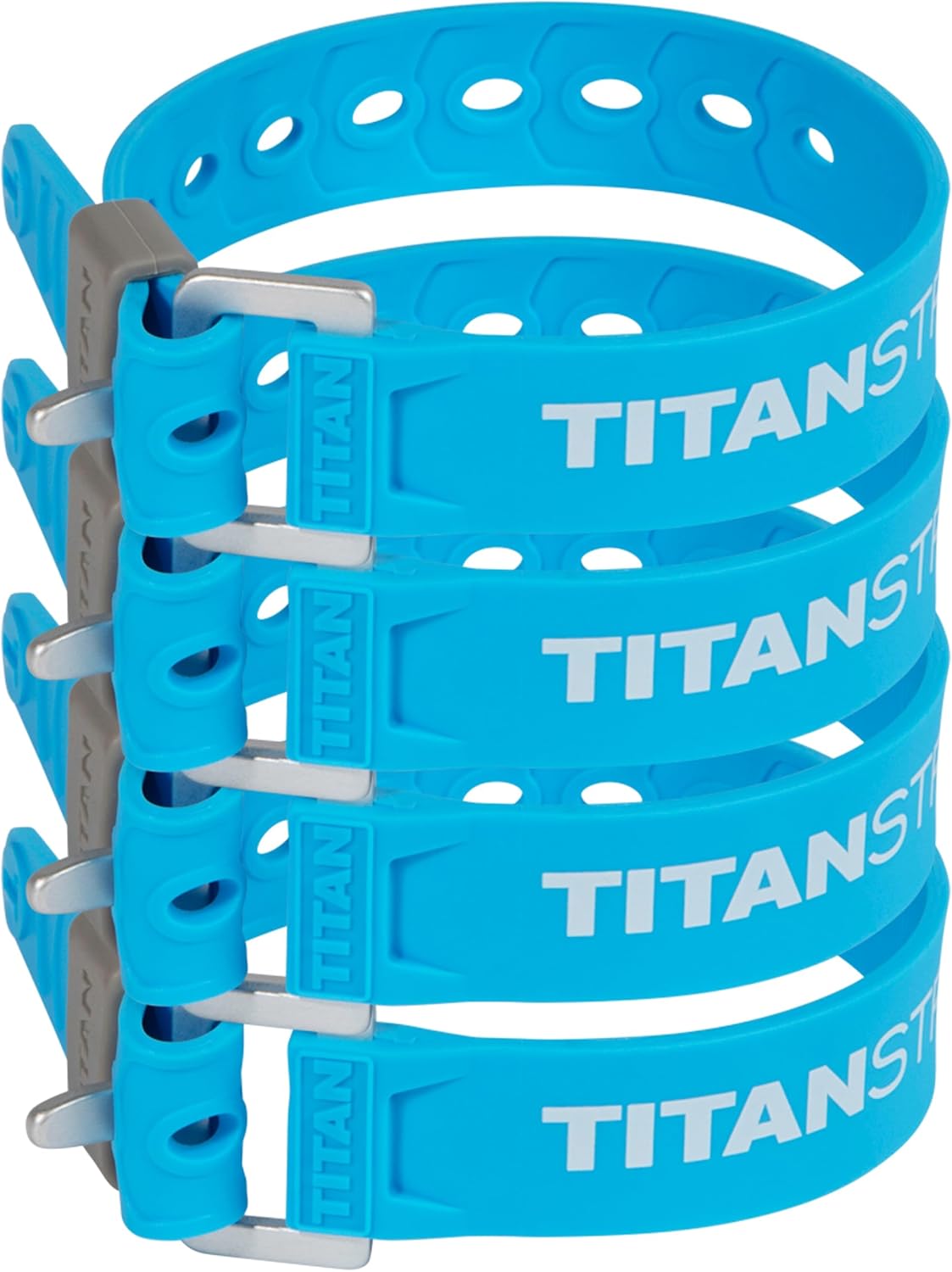 Titan Utility Straps – Easy-to-Use, Reliable Tension Straps for Securing Bike & Moto Gear, Skis, Garden Hoses, Field Repairs – Use in Frigid Temp – 60 lb.Working Load, 14" Length, Ocean Blue, 4-Pack