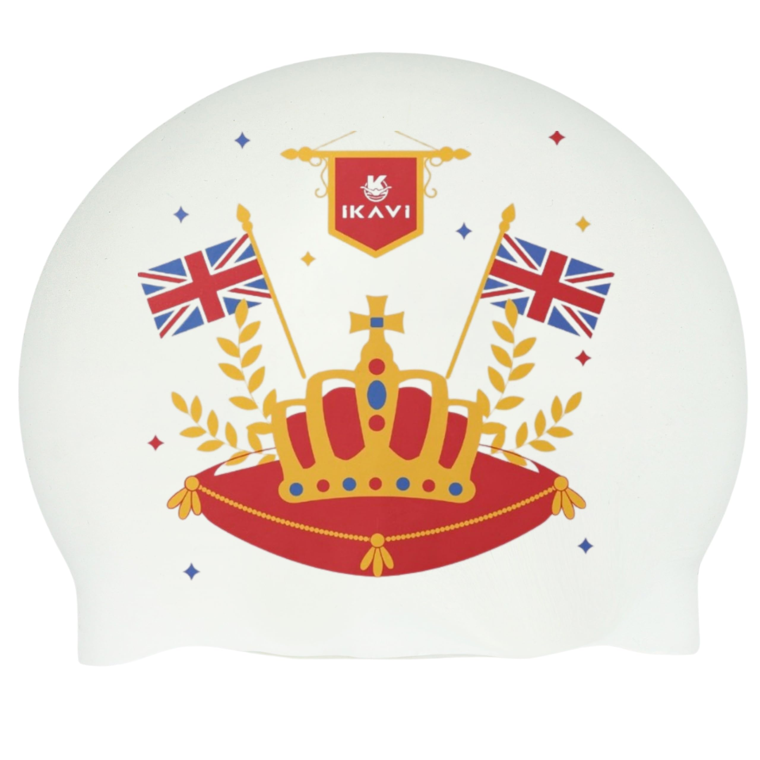 Silicone Swim Cap with Flag Design - Durable & Stretchable, One Size Fits All (Gold)