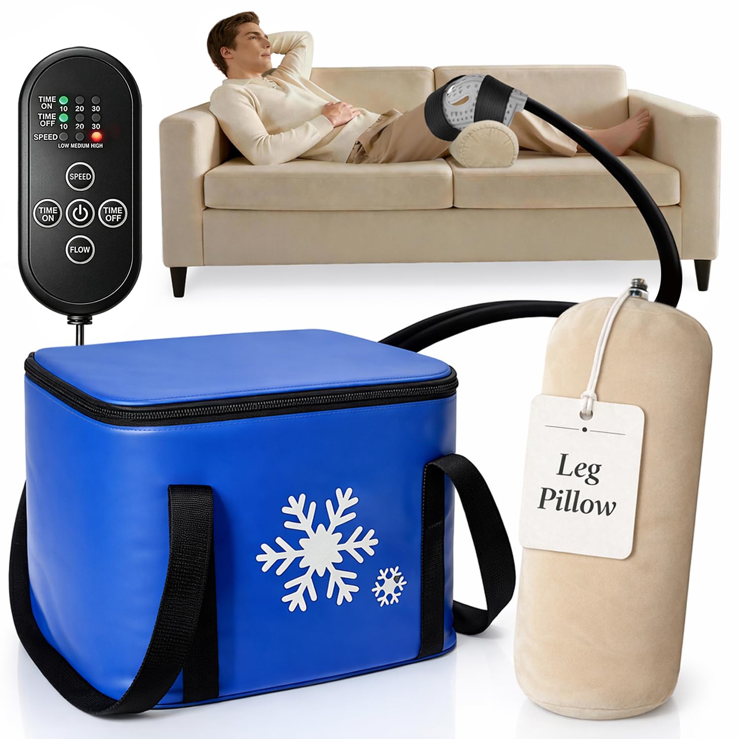 Photo 1 of Ice Machine for Knee After Surgery with Inflatable Leg Elevation Pillow, Portable Cold Therapy Machine with Timer & Compression Pad for Hip and Knee Replacement Recovery
