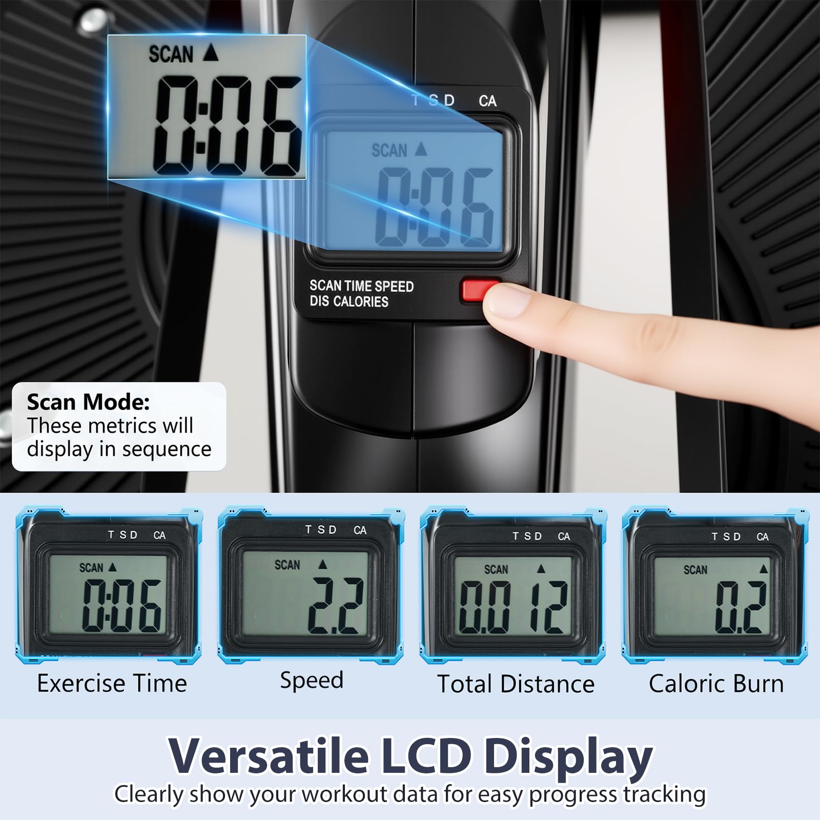 KOMFOTTEU Ellittica Elettrica 8 Velocità Basso Impatto Antiscivolo | Pedaliera Portatile con LCD Display, Pedaliera Riabilitazione per Anziani, per Casa e Ufficio