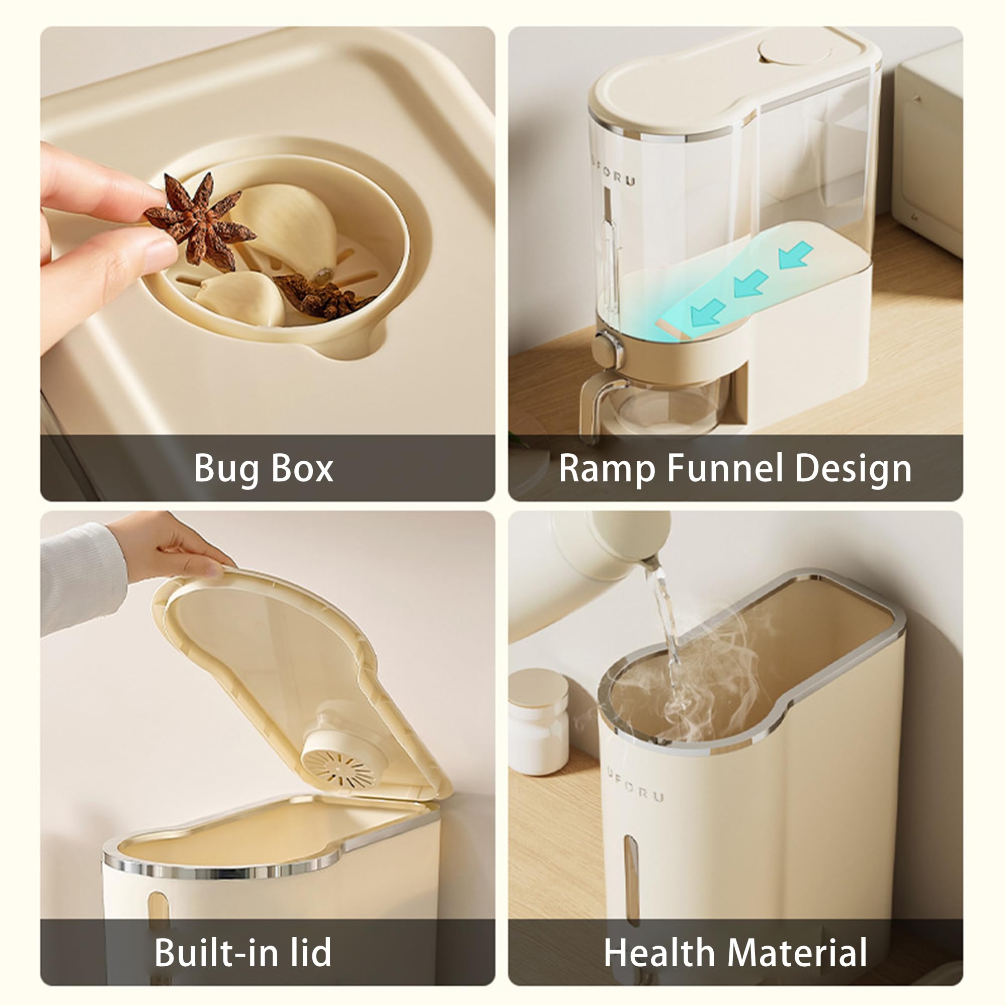 Dispenser con Ciotola per Riso 5KG Sigillata Secchio per Cereali A Prova di Insetti e Umidità Contenitore per Alimenti Stoccaggio Secchi di Stocca Distributore con Coperchio Organizzazione di Cucina