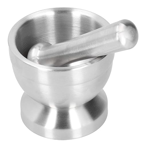 Mortero y mortero, mortero de acero inoxidable juego de mortero manual prensa de ajo molinillo de especias, trituradora de polvo de pesto y