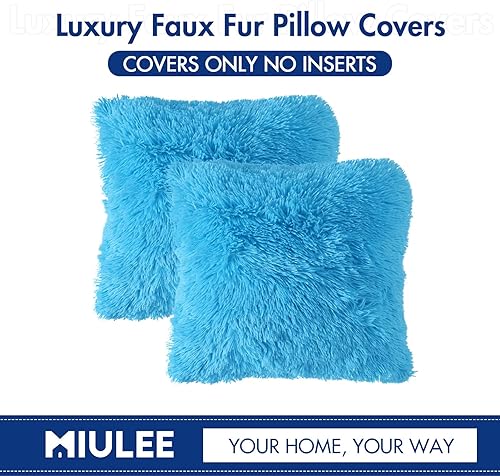Miniatura 6 de MIULEE - Juego de 2 fundas decorativas, lujosas, esponjosas y afelpadas de pelo sintético y vellón para cojines de sofá, dormitorio y hogar (18 x 18