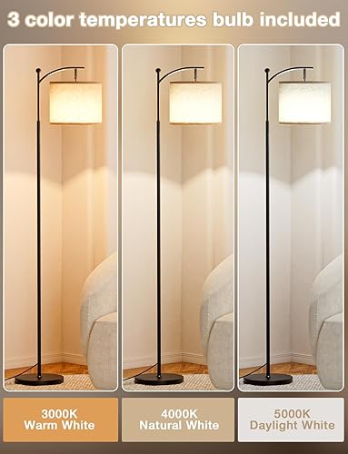 Miniatura 2 de Ambimall Lámparas de pie para sala de estar con 3 temperaturas de color, lámpara de pie plateada con pantalla blanca ajustable, lámparas altas para
