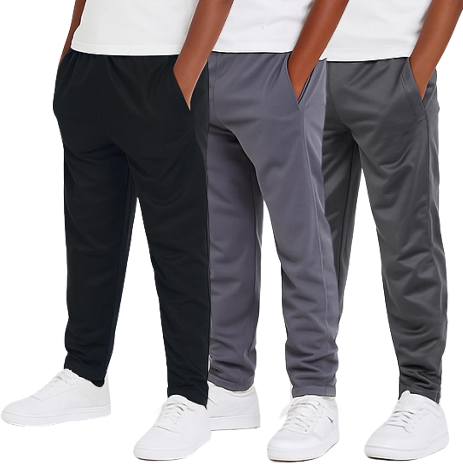 Ultra Performance 3 Pack Boys Sweatpants Athletic Tricot Open Bottom Active Track Pants Lightweight Sweat Pants for Boys