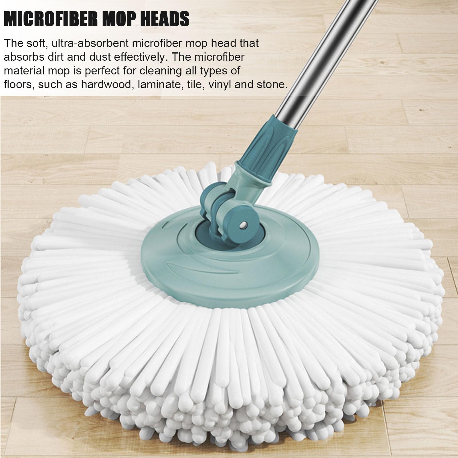 Mopa giratoria y cubo con juego de escurridor, fregona de microfibra fácil de escurrir, sistema de limpieza de suelo giratorio de 360°, ideal para el hogar y la oficina