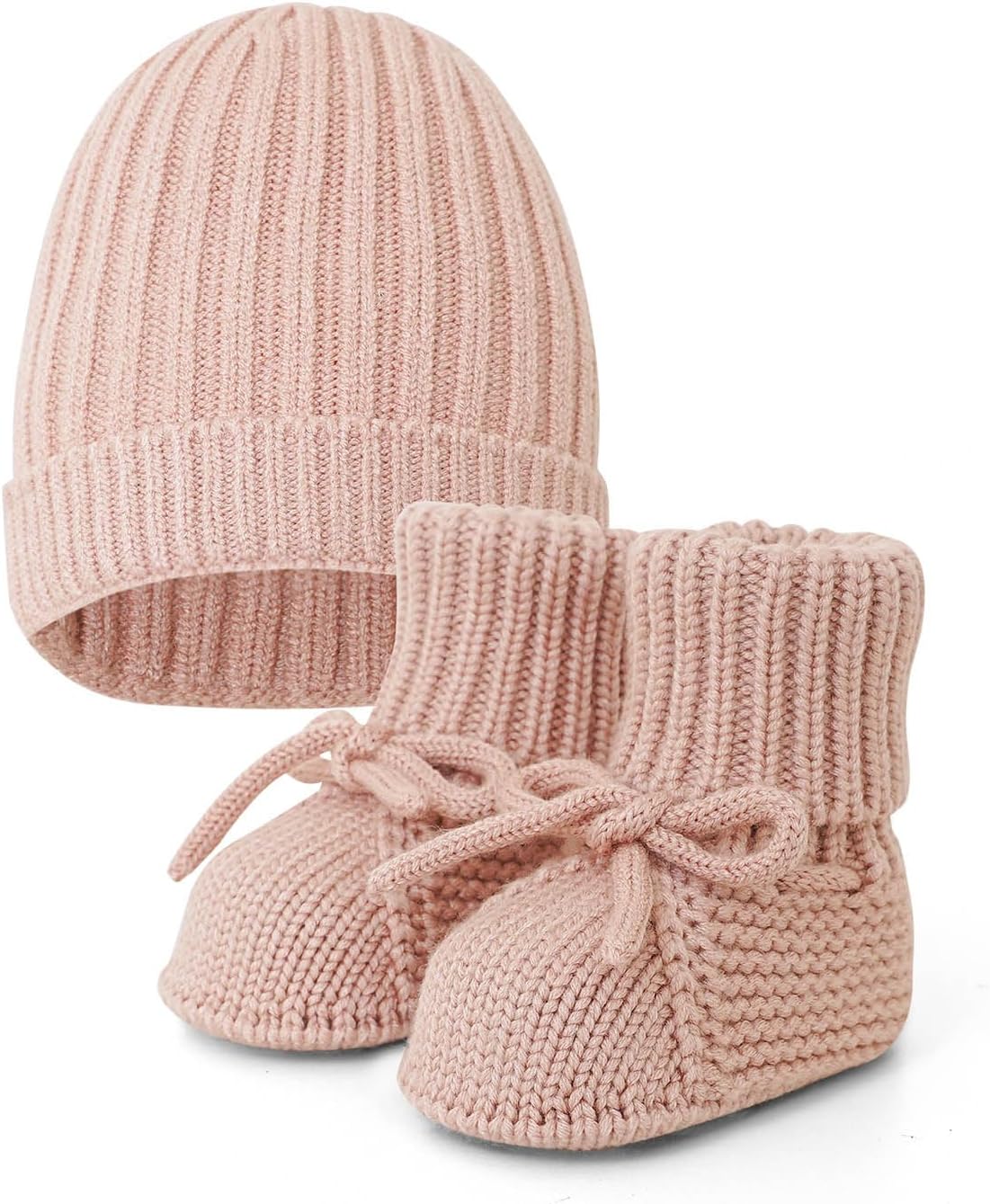 Opewod Baby Booties & Hat Set Newborn First Walkers Cozy Socks Shoes Warm Knit Booties Soft Cap for Toddler Infant Boy Girl