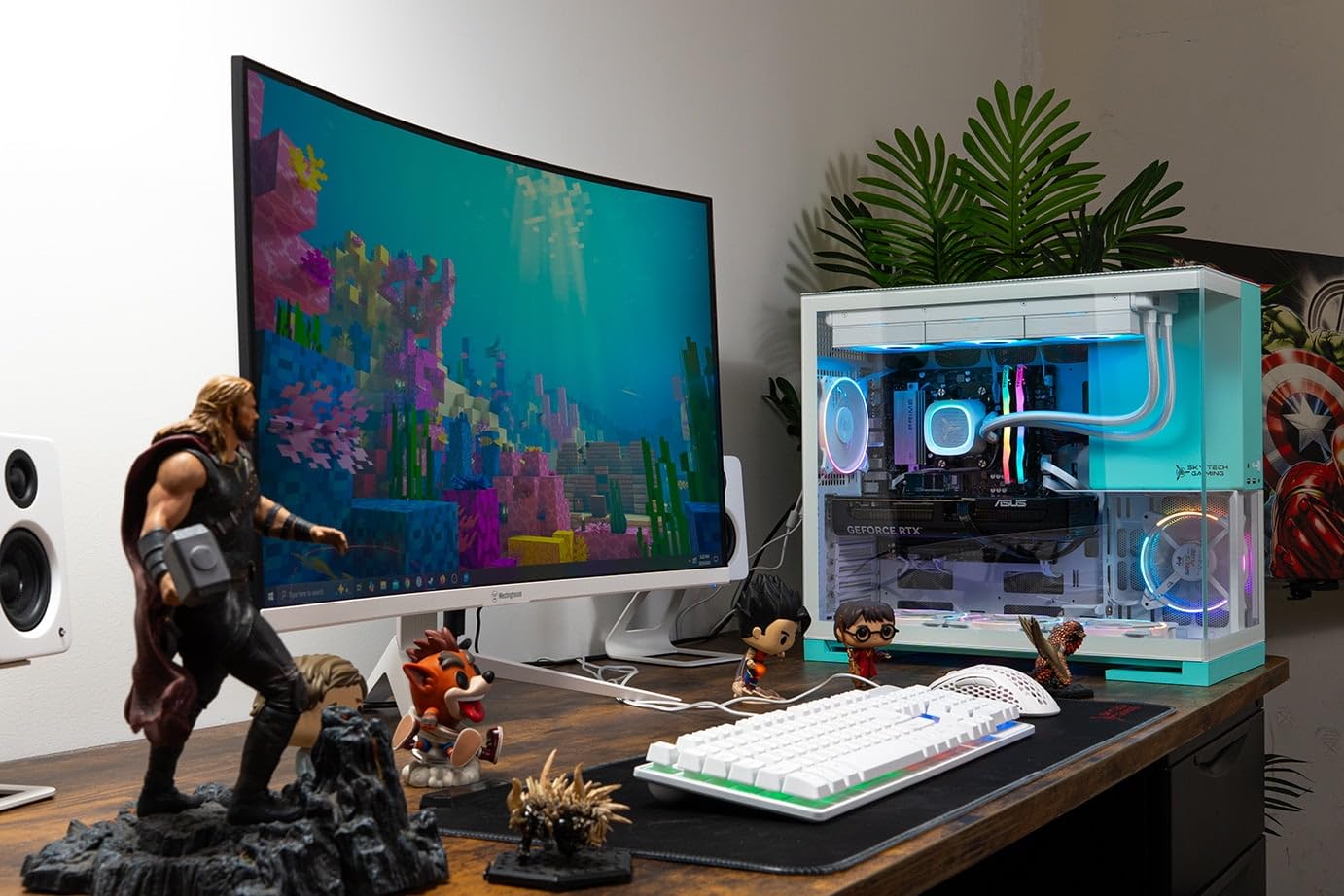 Skytech Gaming Aqua Gaming PC, AMD Ryzen 7 7700X 4.5GHz, NVIDIA RTX 5070 12GB, 1TB Gen4 NVMe SSD, 32GB DDR5 RAM 5600, 850W Gold ATX 3 PSU, 360 ARGB AIO, Wi-Fi, Win 11, Desktop