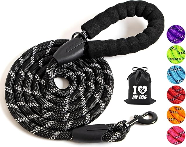 GNGNBH Rope Dog Lead 1.5m with Comfortable Padded Handle and Highly Reflective Threads for Medium Large Dogs (1.5m-1.2cm)