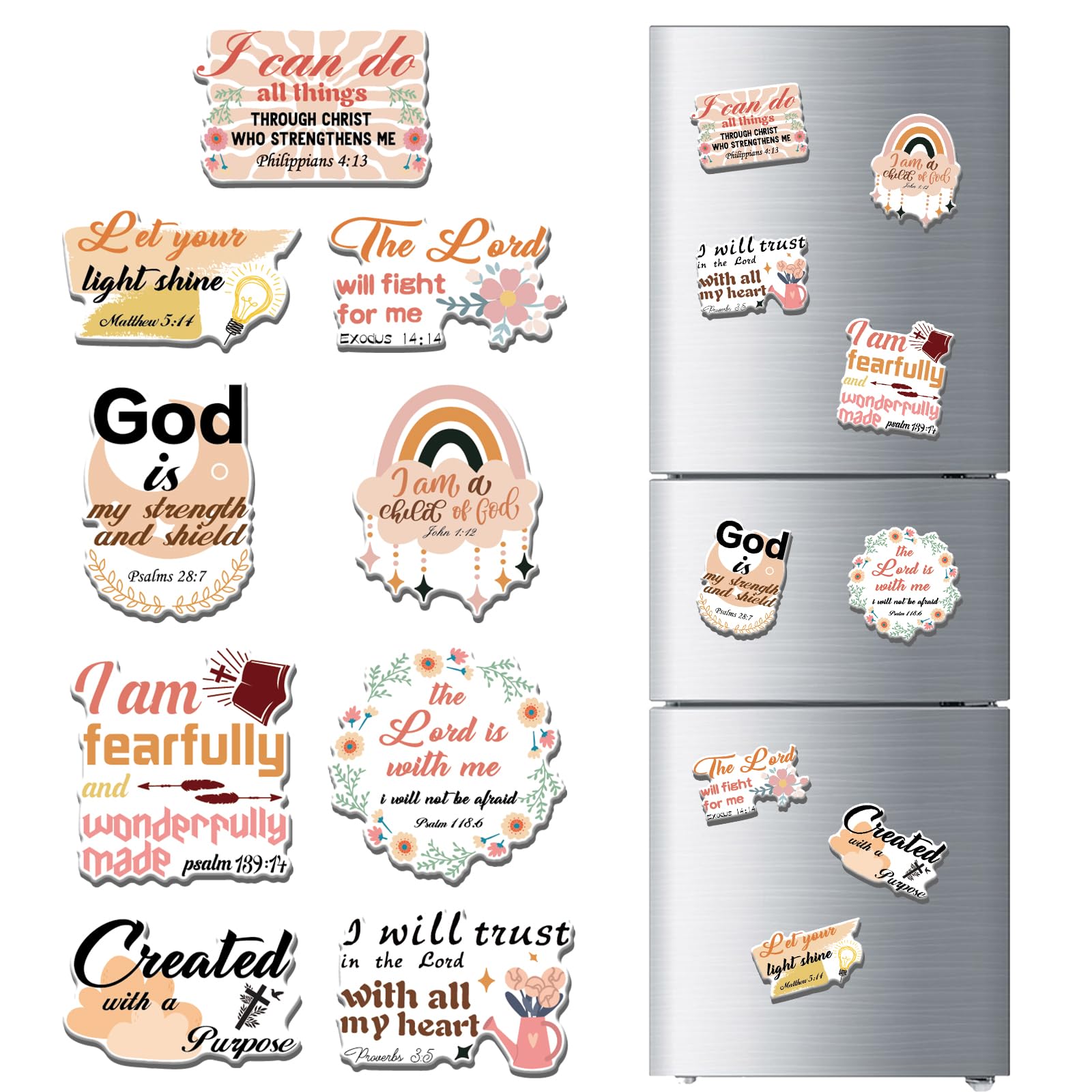 Christian Bible Verse Refrigerator Magnets - 9PCS Inspirational Refrigerator Magnets for Fridge Boho Motivational Religious Bible Quotes Fridge Scripture Prayer Gifts for Home Office Locker Decor