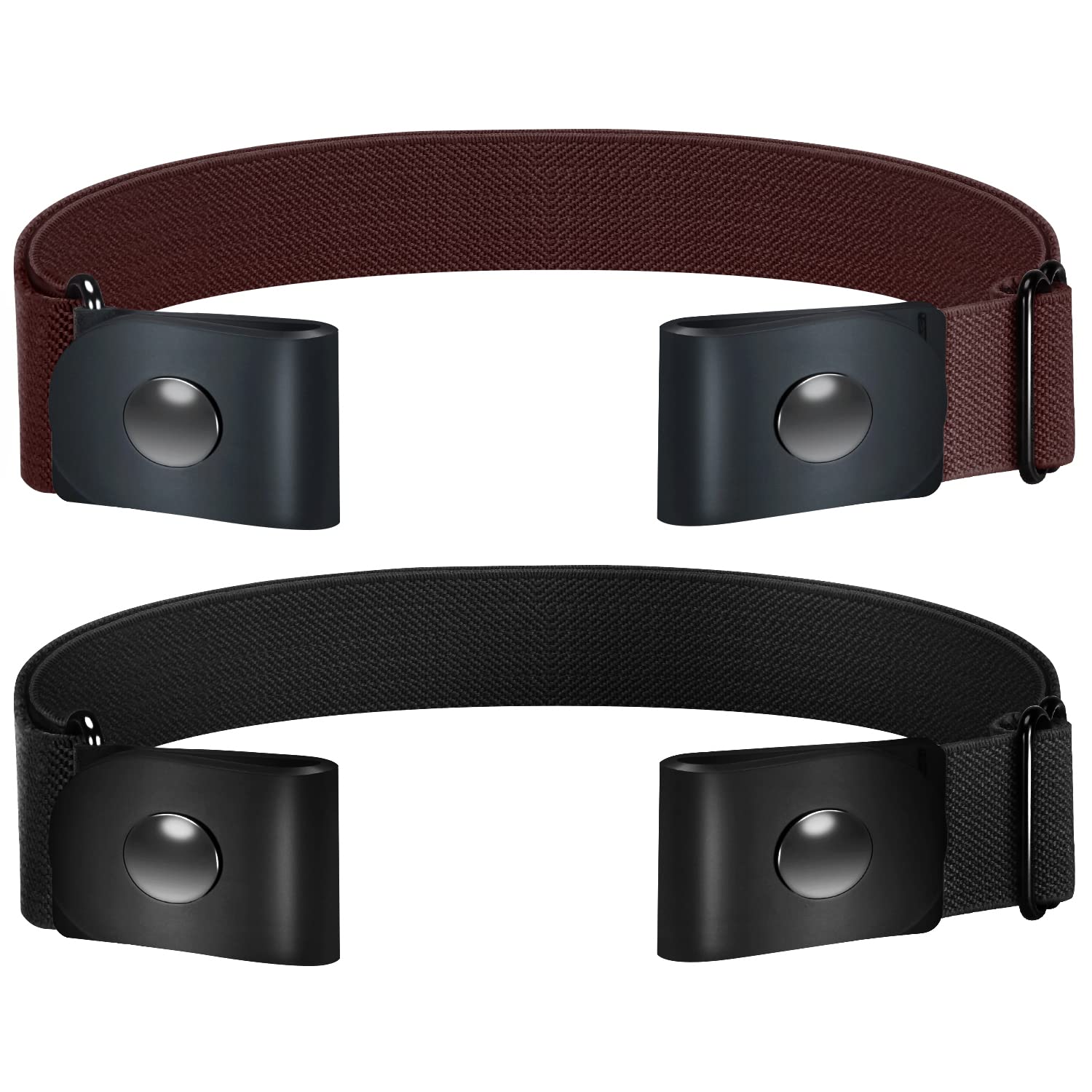 TOURZOO Belts for Women/Men Buckle Free Elastic Belt Invisible No Buckle Stretch Waist Belt For Jean Pants,Dresses,No Bulge, 2pcs/Black+coffee, S-M:Waist size 20''-50''
